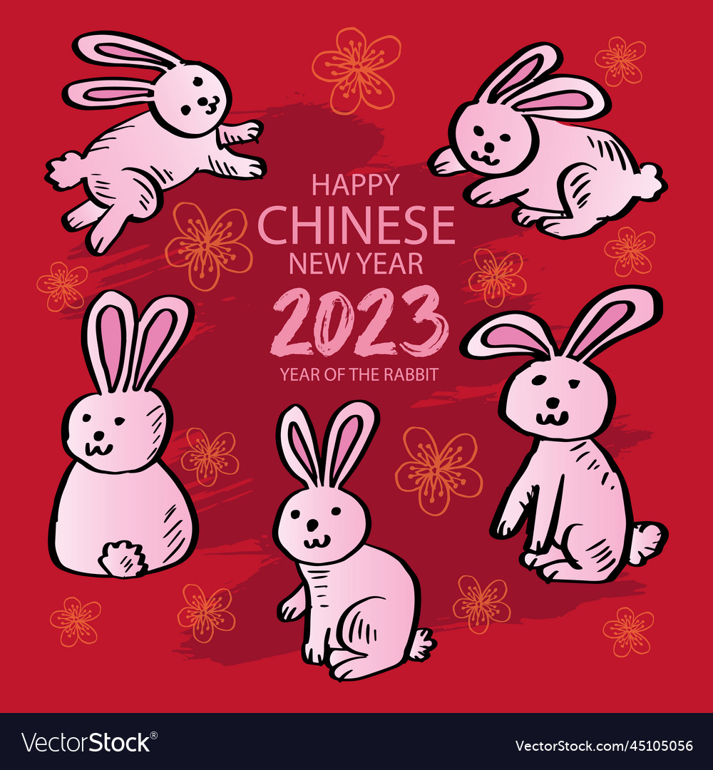 Happy chinese new year 2023 with cute rabbits