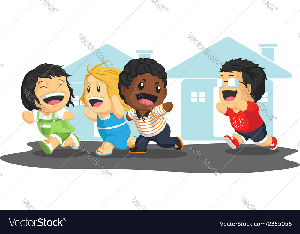 Children playing tag game cartoon art Royalty Free Vector