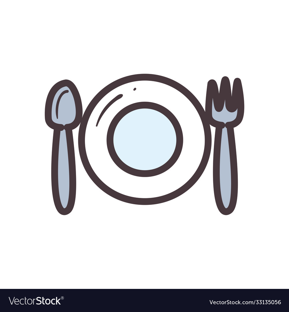 Plate with spoon and fork line fill style icon