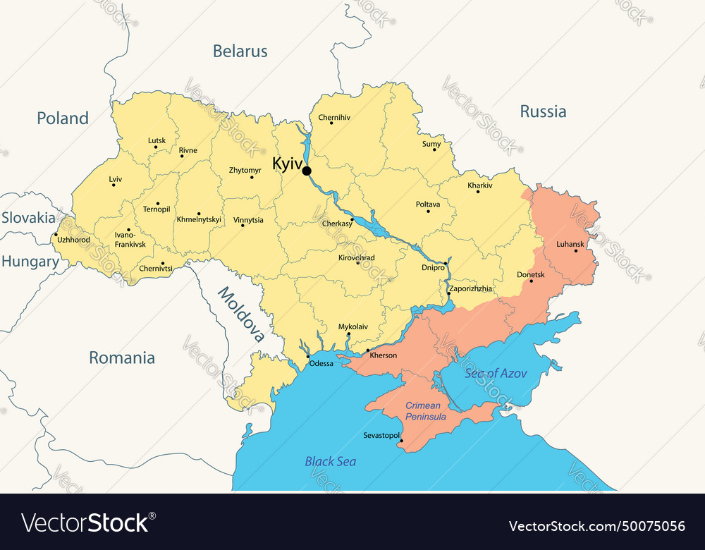 Ukraine map with occupied territories by russia