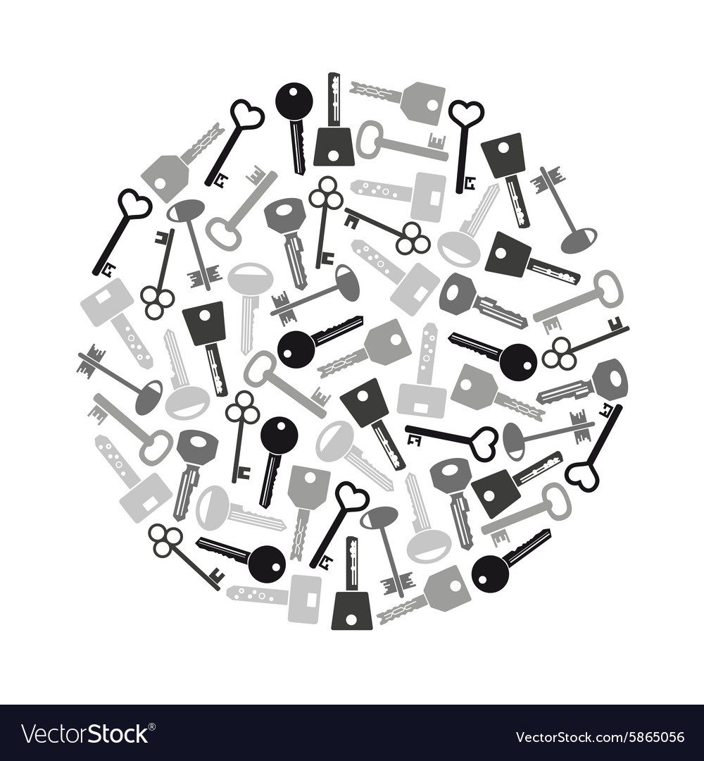 Various grayscale keys symbols for open a lock