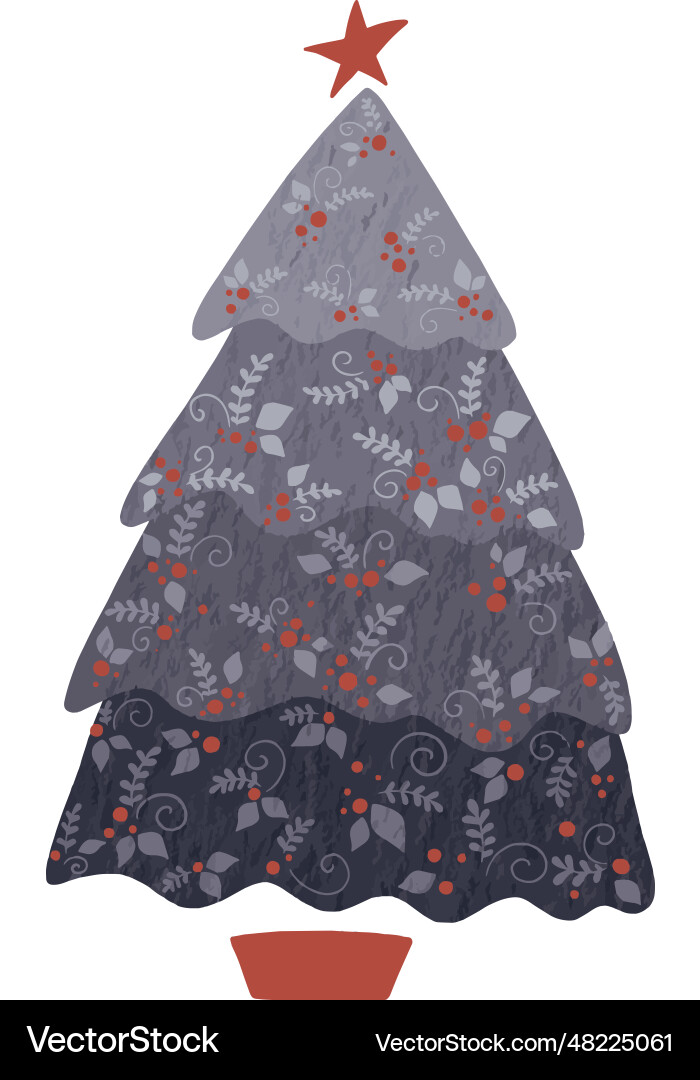 Black and grey christmas tree with red berry Vector Image