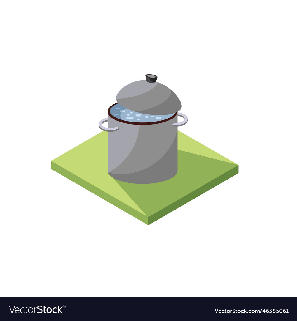 Boiled water on a metal pot isometric isolated