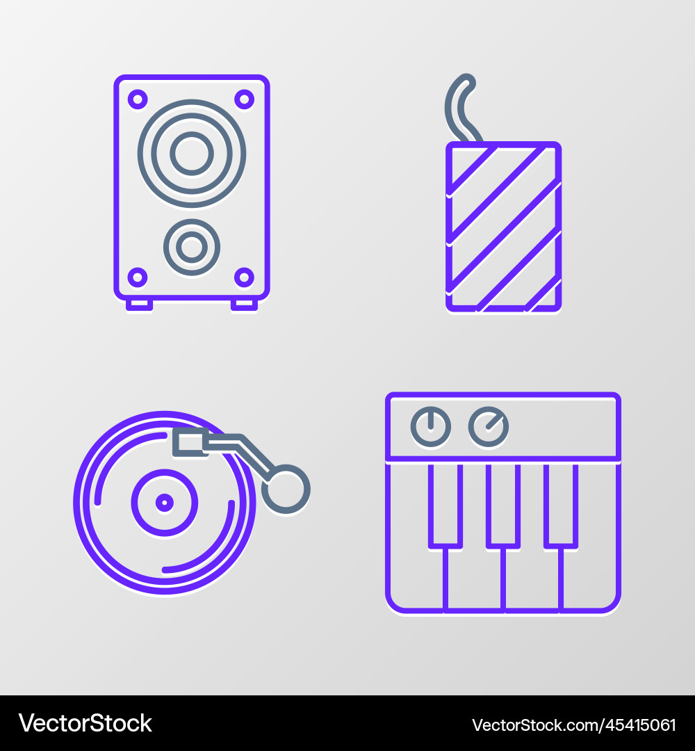 Set line music synthesizer vinyl player with disk Vector Image