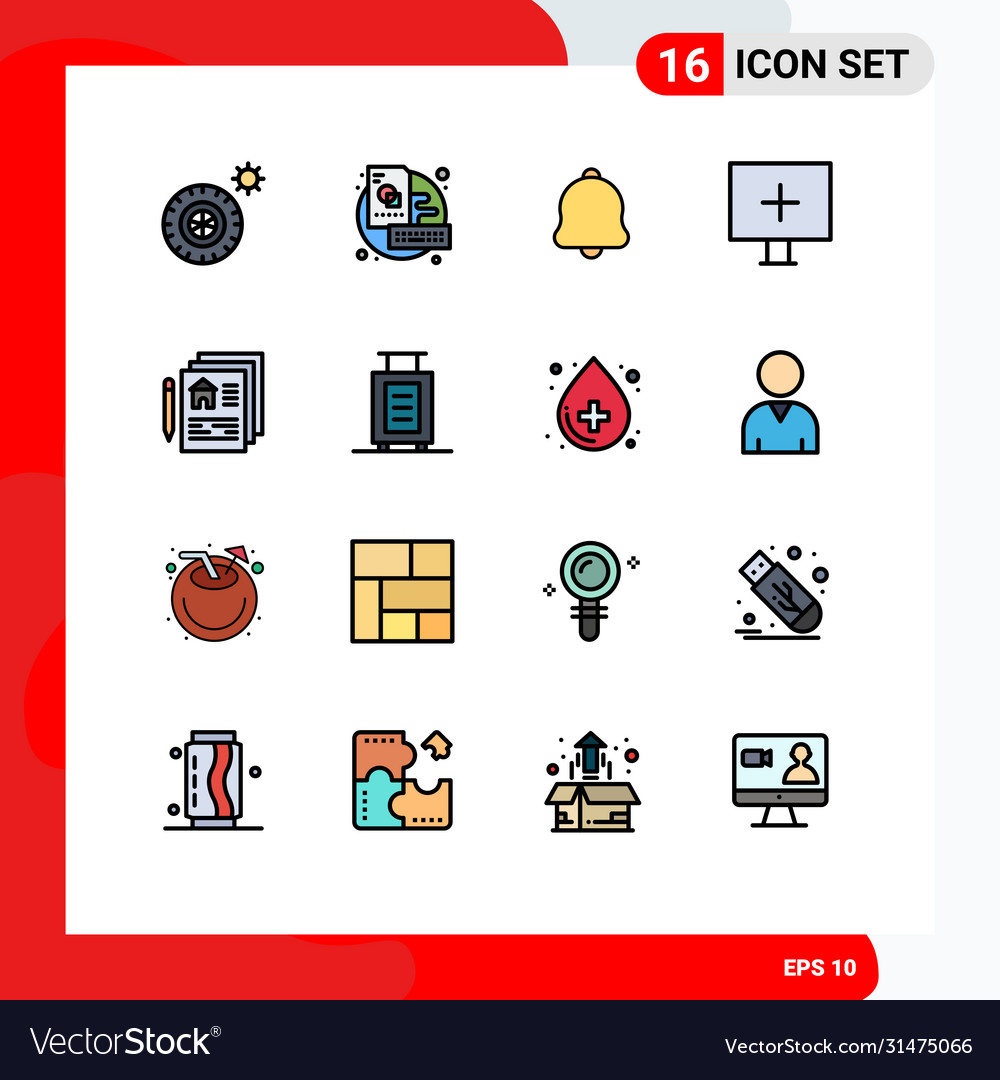 16 user interface flat color filled line pack
