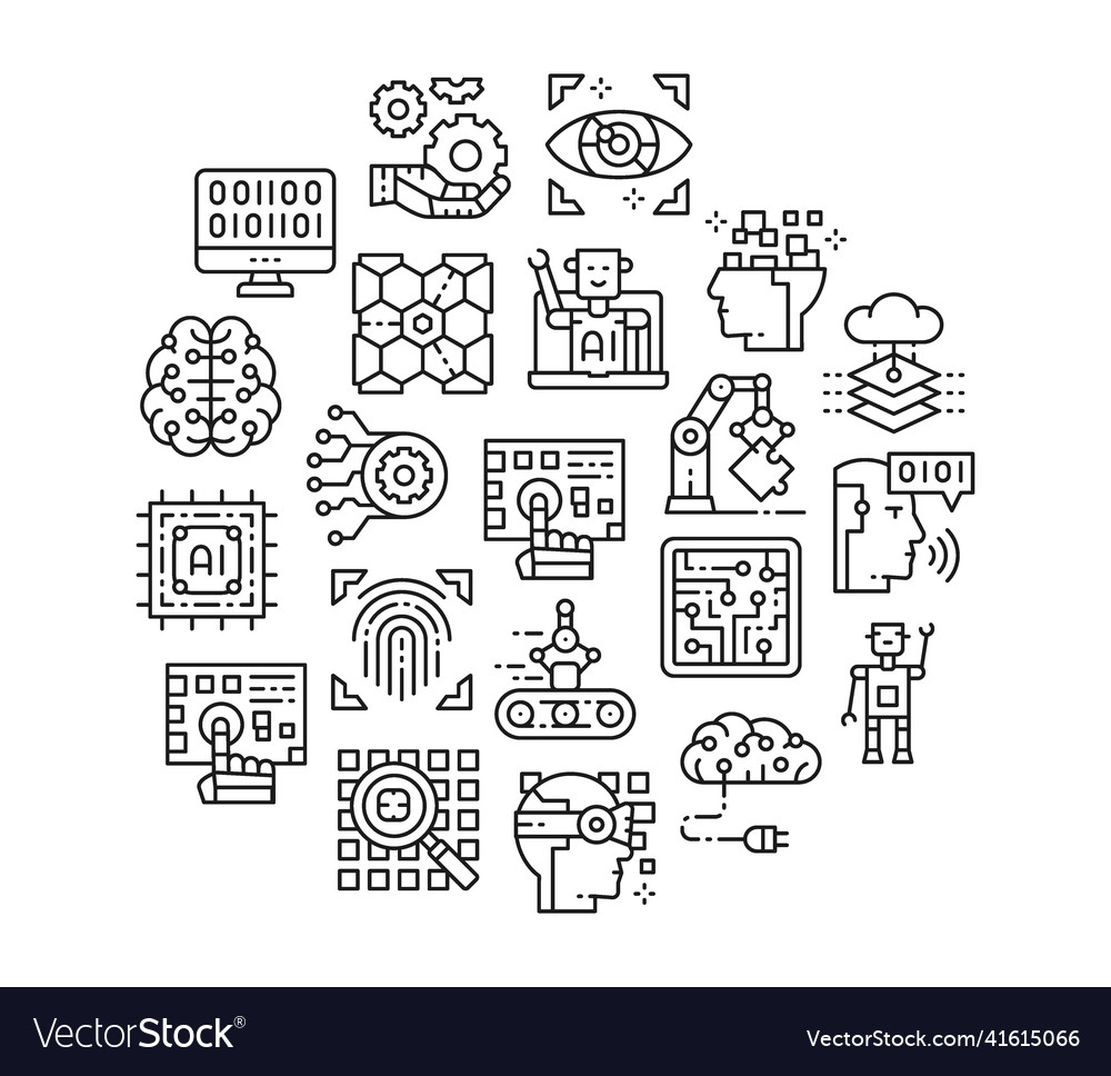 Artificial intelligence line icon set robotics