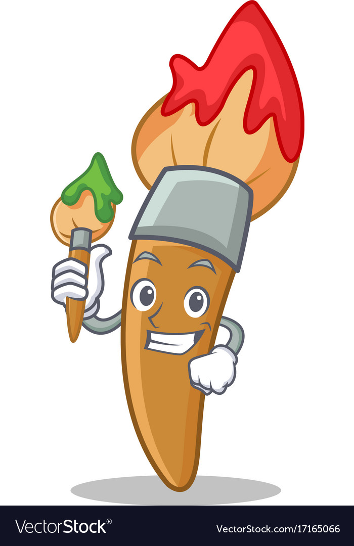 Artist paint brush character cartoon Royalty Free Vector