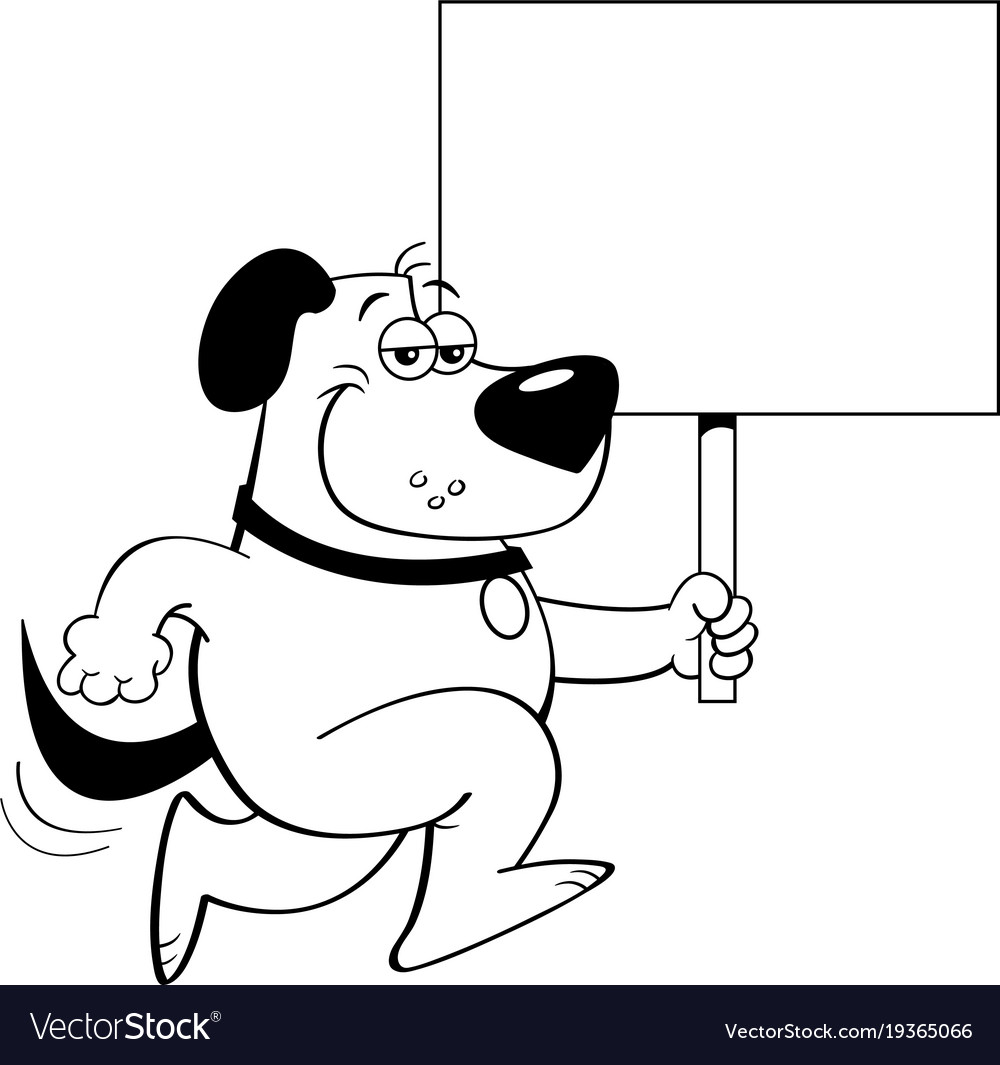 Cartoon dog running and holding a sign Royalty Free Vector