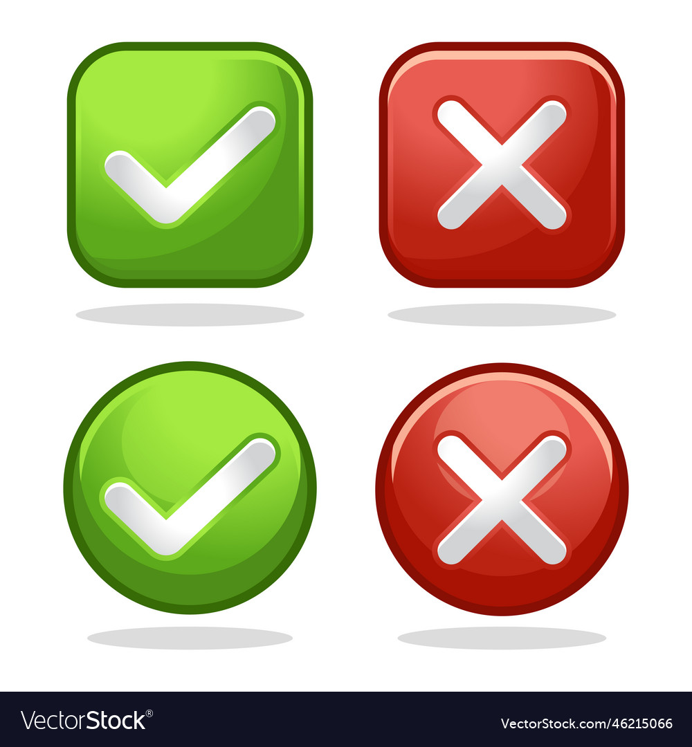 Cartoon right and wrong 3d button a set of glossy vector image Cartoon right and wrong 3d button a set of glossy
