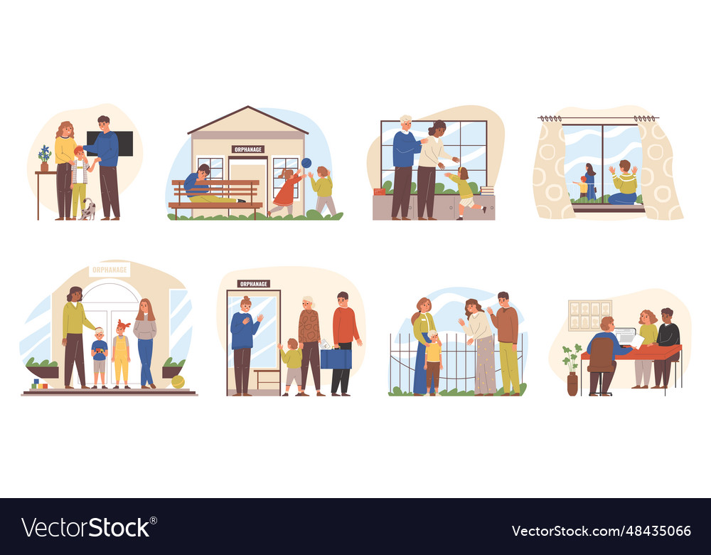 Child adoption set Royalty Free Vector Image - VectorStock