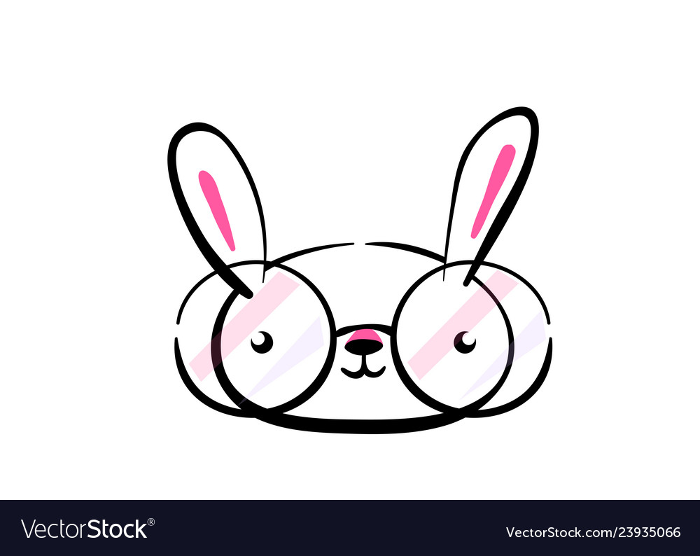 Cute Smiling Kawaii Easter Bunny Face With Glasses