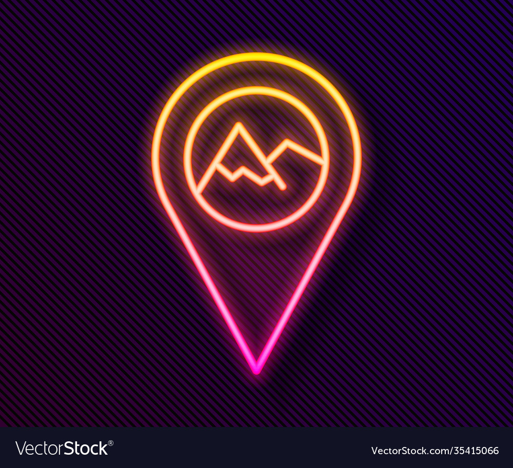 Glowing neon line map pointer with mountain icon vector image Glowing neon line map pointer with mountain icon
