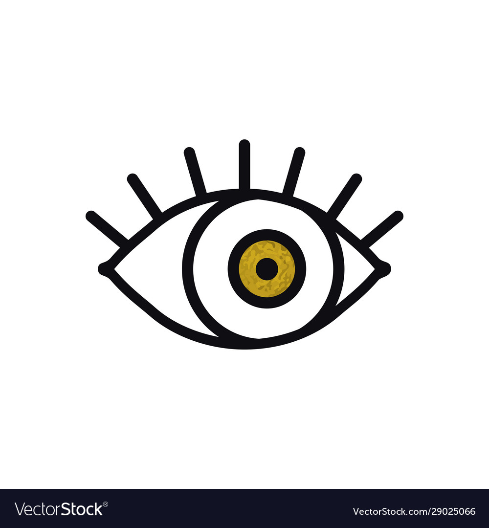 Open gold eye line icon on white background look