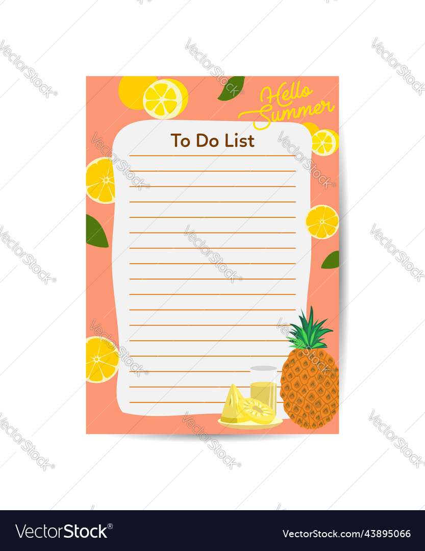 Summer to do list cute page for notes notebook