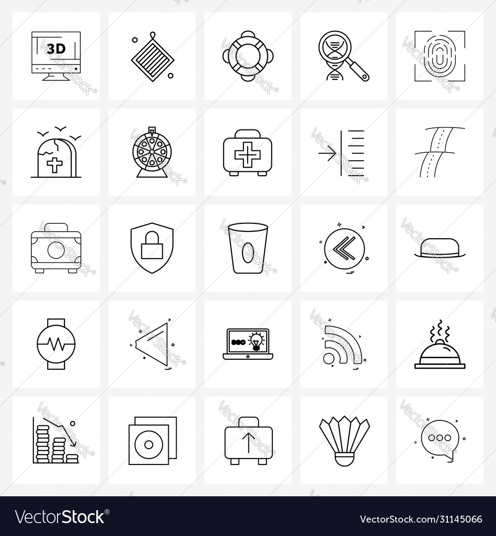 Ui set 25 basic line icons fingerprint dna