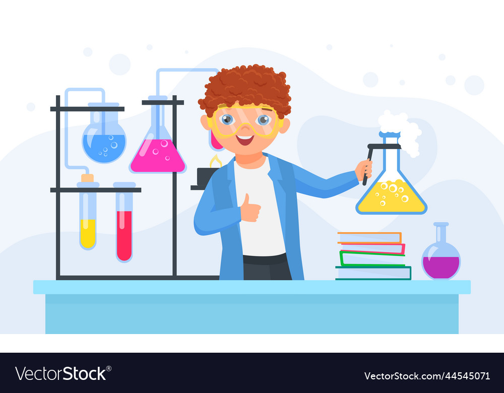 Child scientist in scientific chemical experiment Vector Image