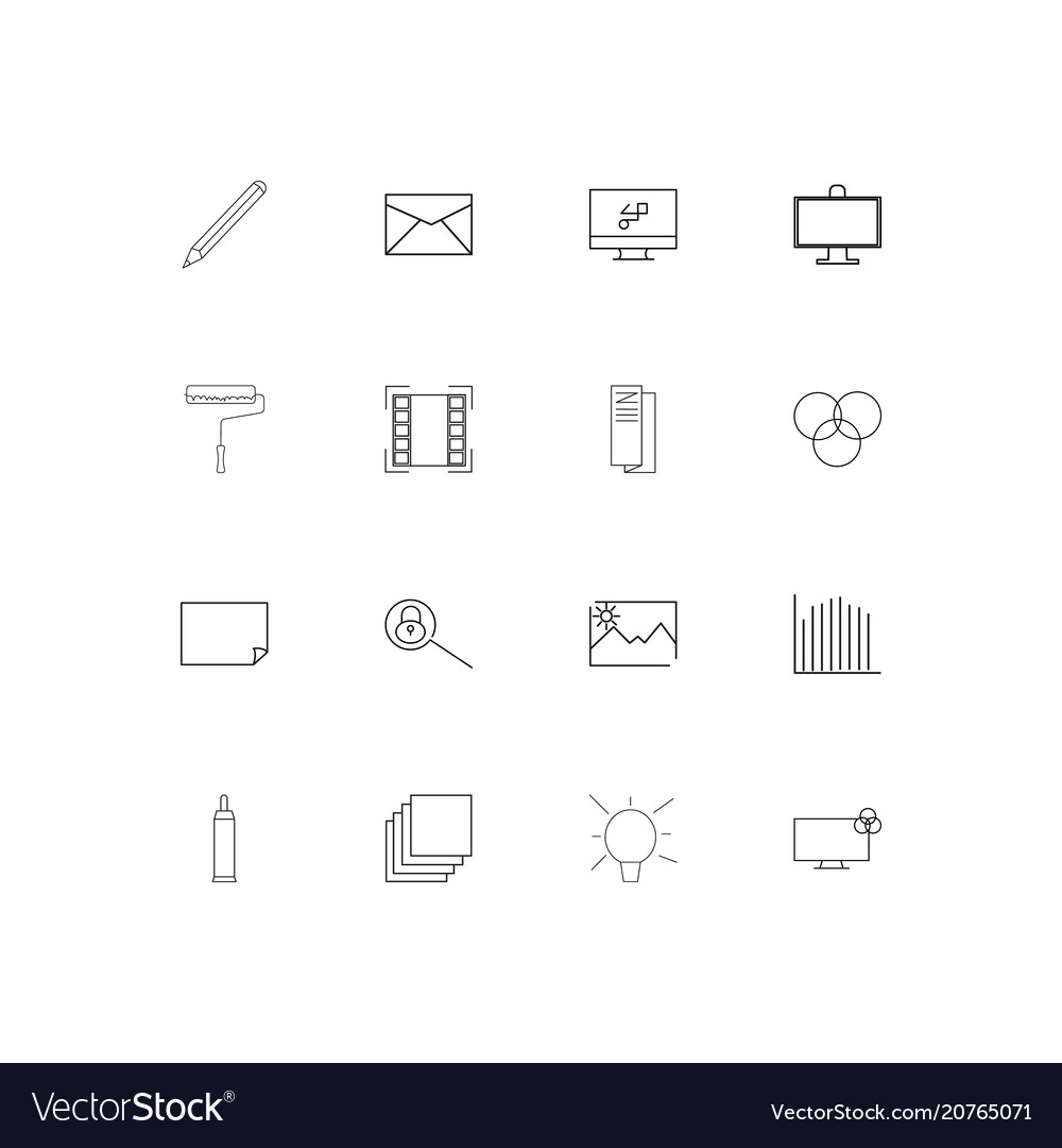 Creative process and design linear thin icons set