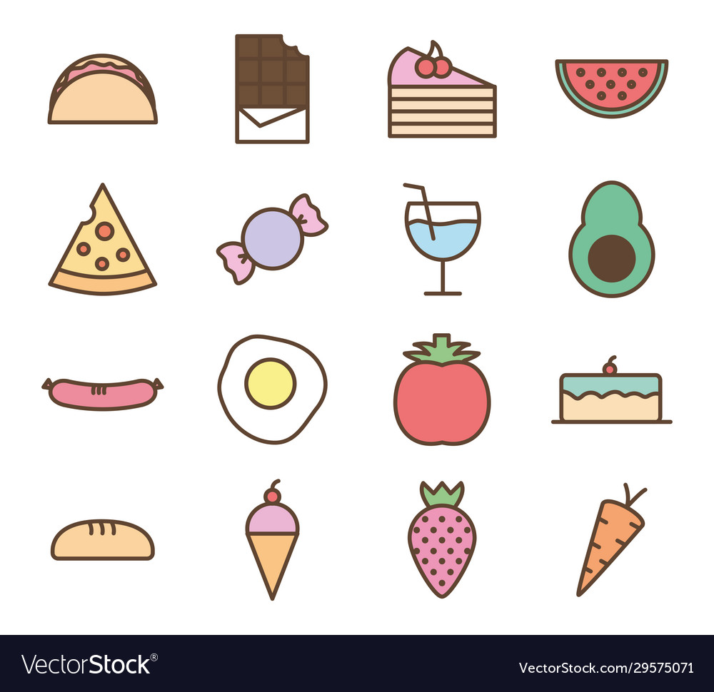 Isolated food line and fill style icon set