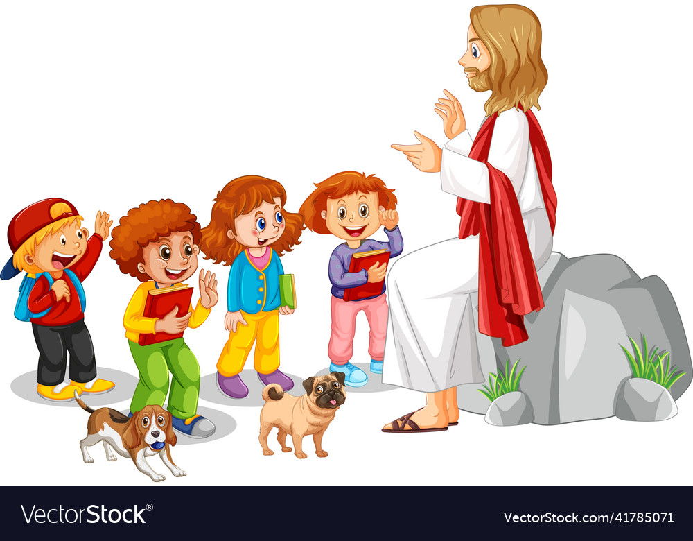 Jesus and children on white background Royalty Free Vector