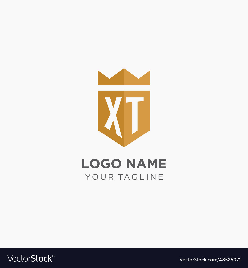 Monogram Xt Logo With Geometric Shield And Crown Vector Image