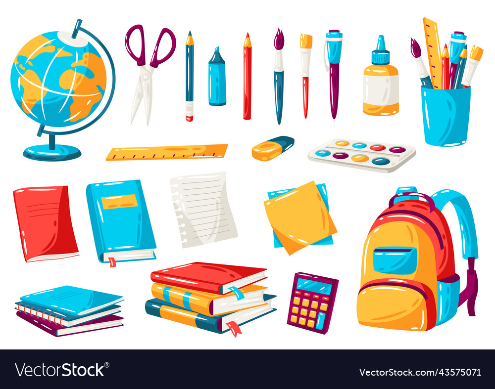 School and education items set of supplies Vector Image