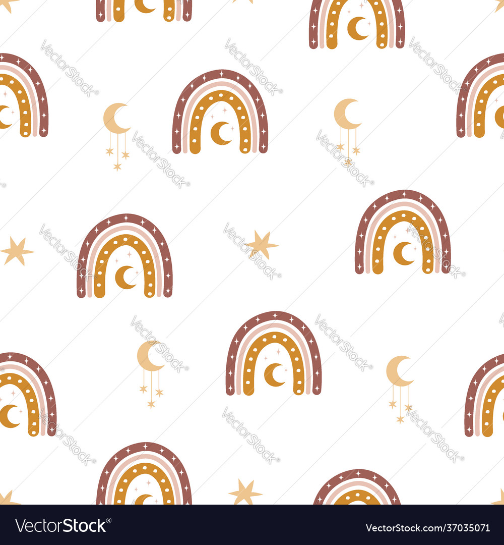 Seamless pattern with abstract rainbow and moon