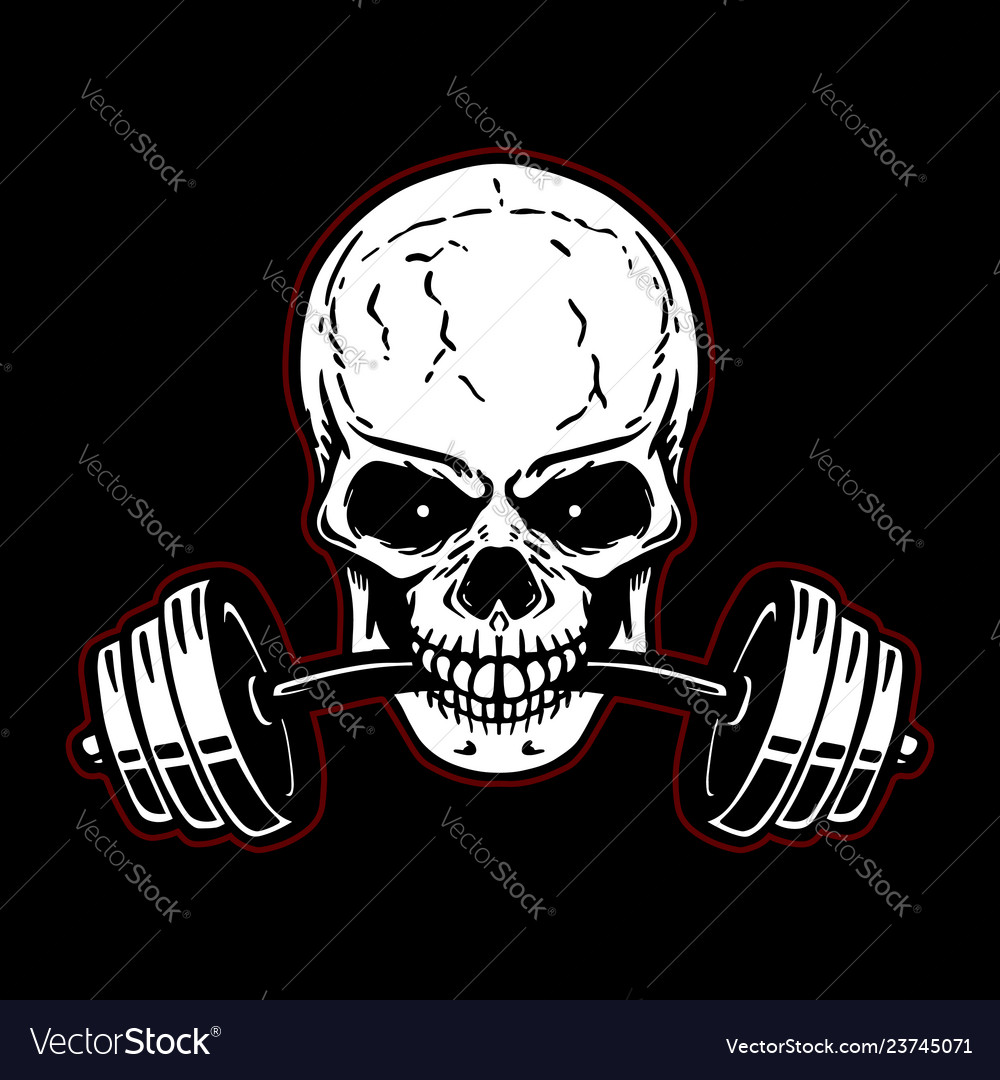 Skull with barbell in teeth design element Vector Image