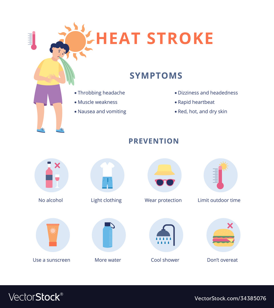 Children heat stroke prevention and symptoms Vector Image