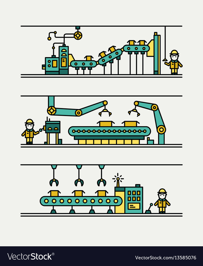 Line art conveyor system in flat style