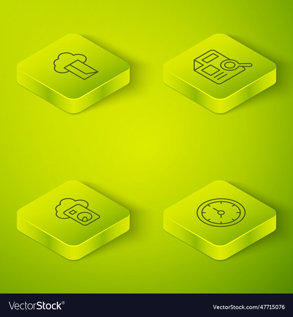 Set isometric line document with graph chart vector image Set isometric line document with graph chart