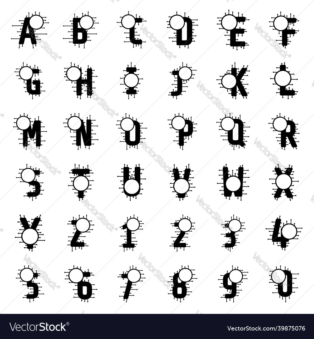 Set of digital network letters and numbers vector image Set of digital network letters and numbers