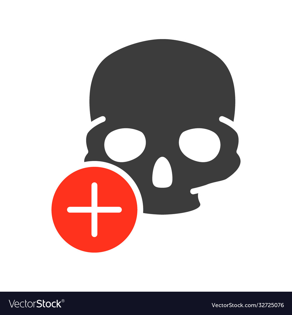 Skull with plus colored icon bone structure