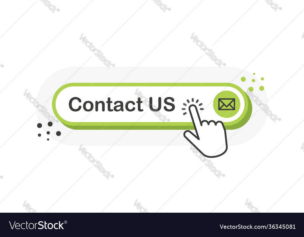 Contact us green 3d button with hand pointer vector image Contact us green 3d button with hand pointer