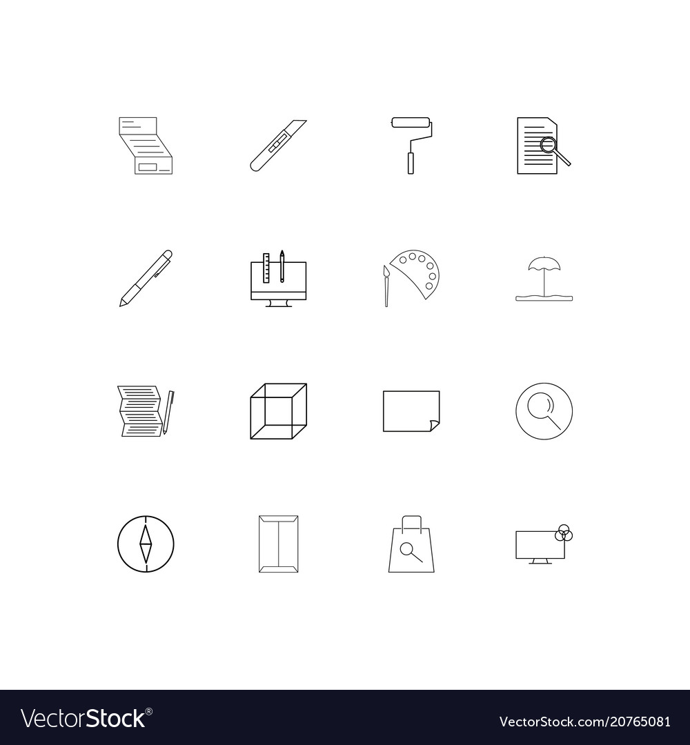 Creative process and design linear thin icons set