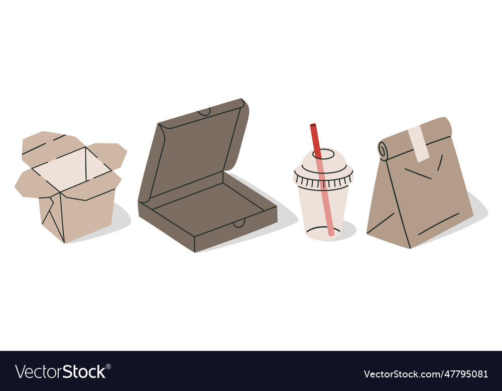 Fast food packaging paper takeaway food Royalty Free Vector