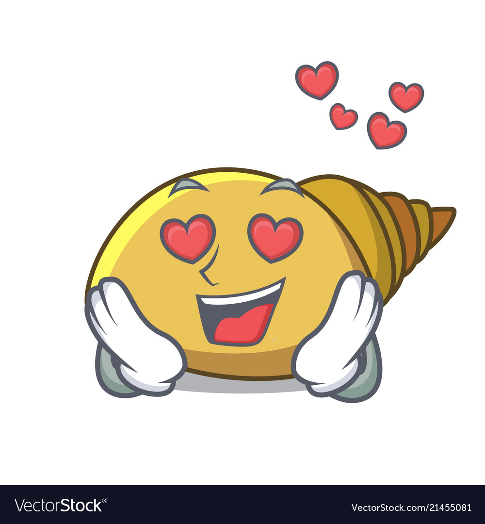 In love mollusk shell mascot cartoon