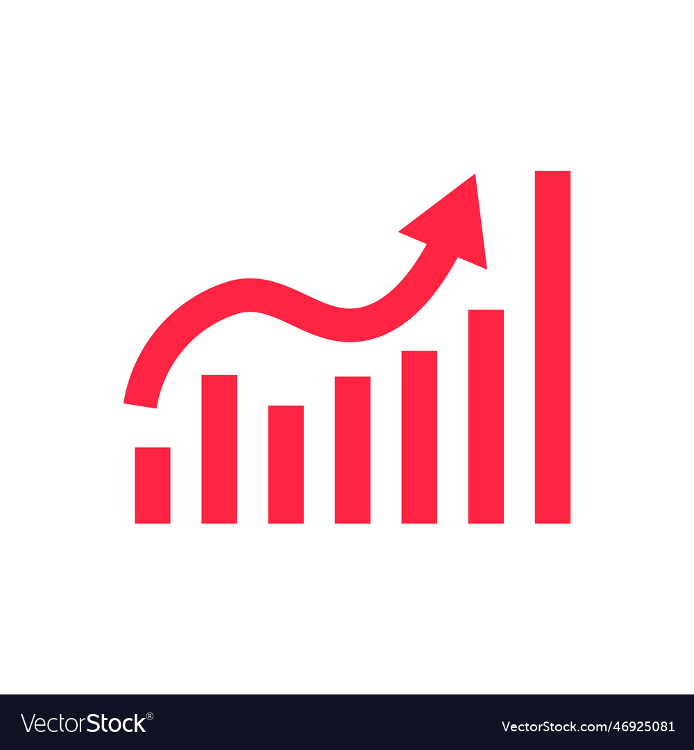 Increasing red bar graph icon Royalty Free Vector Image