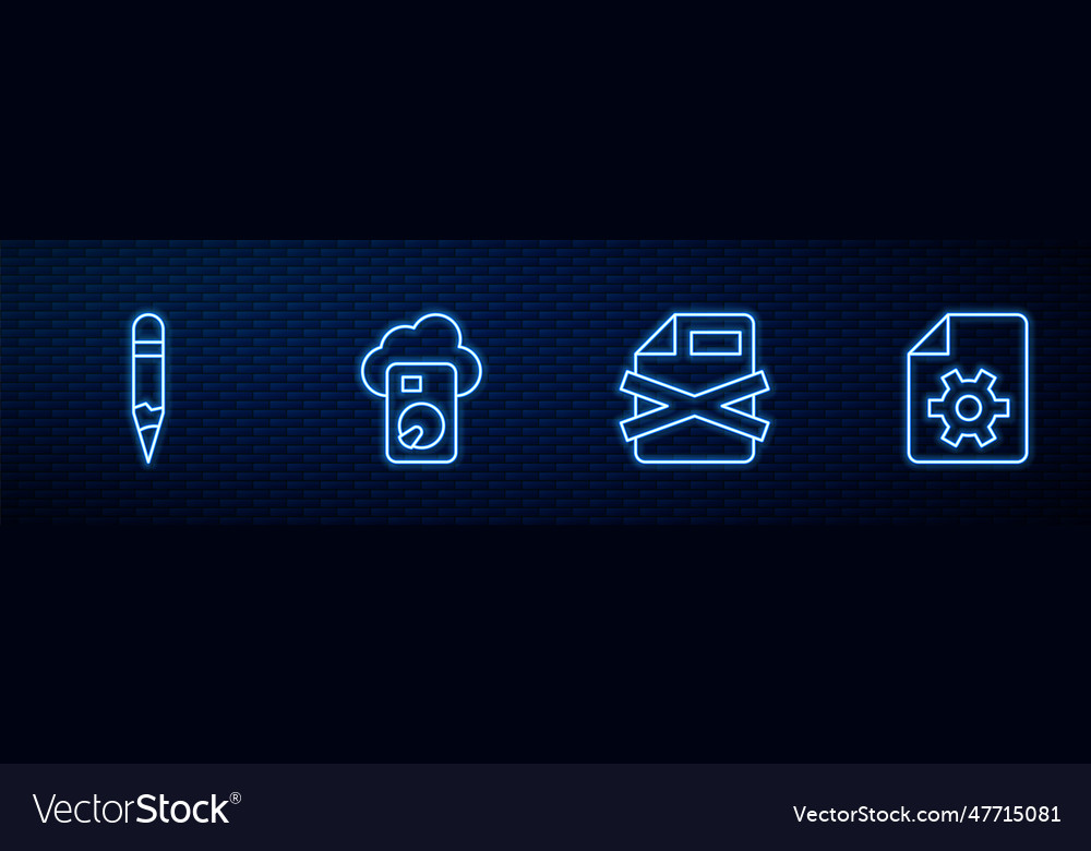 Set line delete file document pencil cloud vector image Set line delete file document pencil cloud