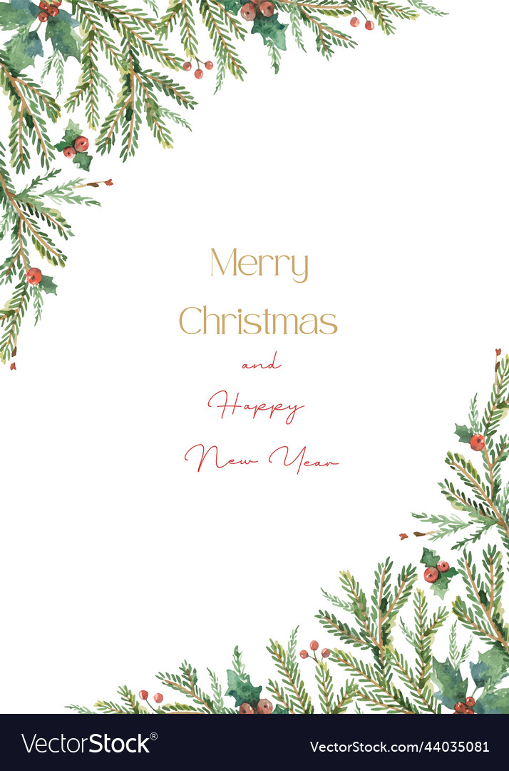 Watercolor christmas card with fir branches Vector Image