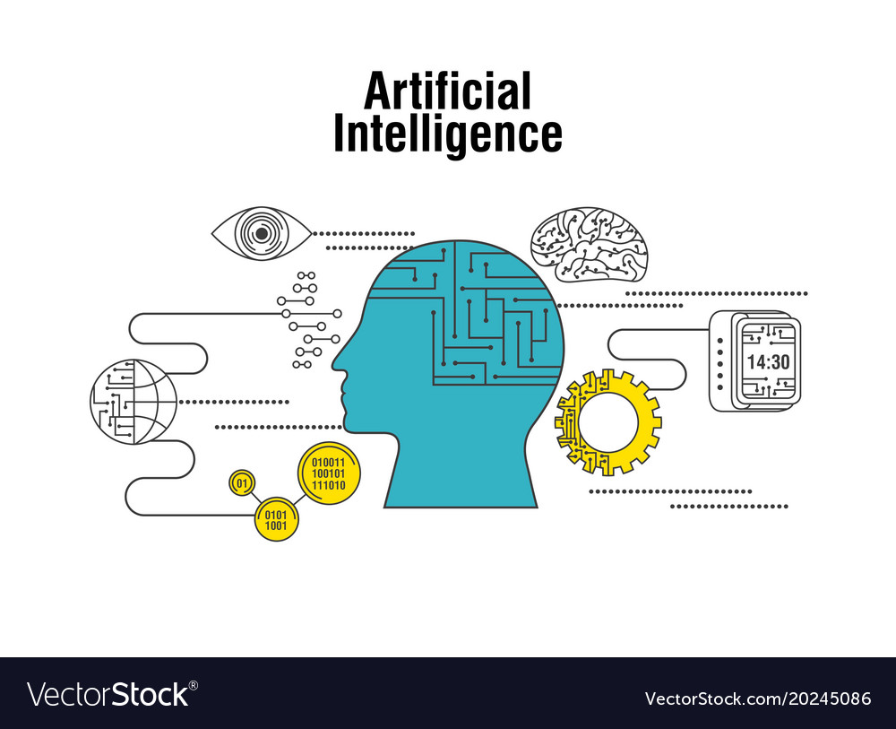 Artificial intelligence human head brain world Vector Image