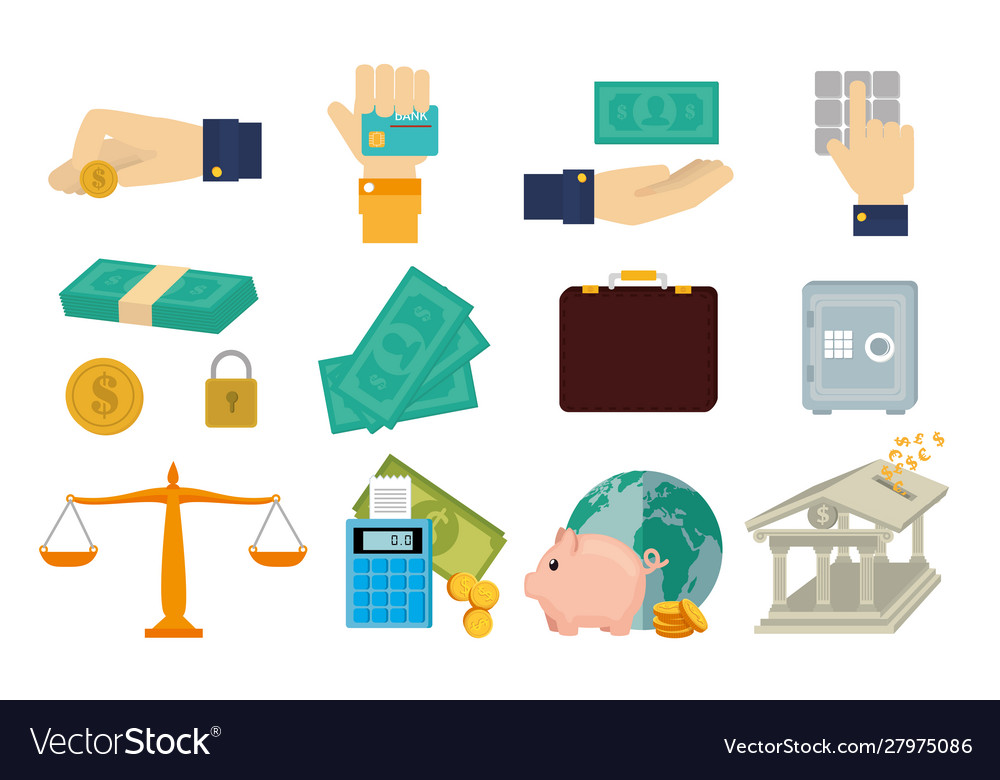 Bundle hands with finance set icons