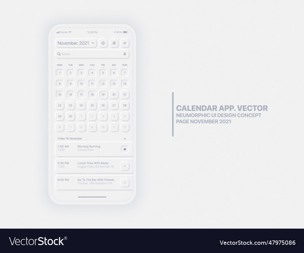 Calendar mobile app page november with task
