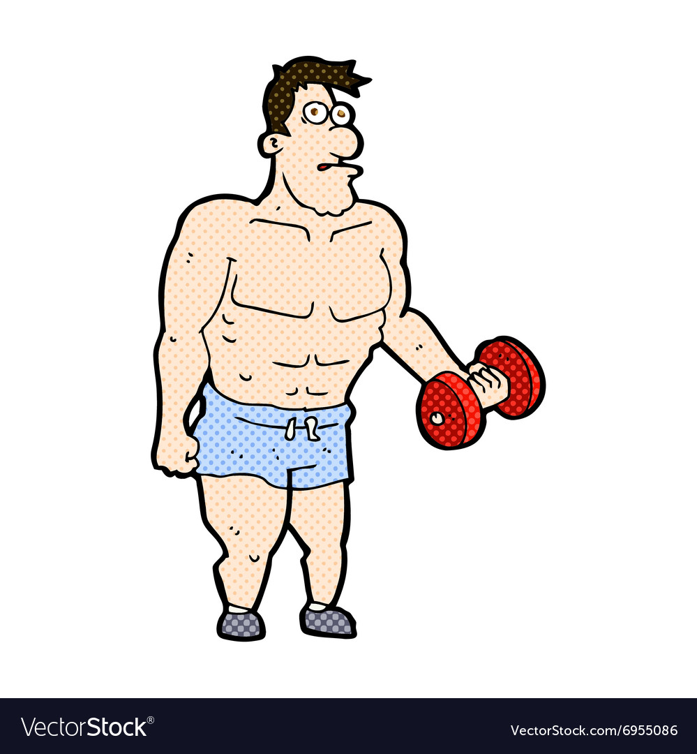 Comic Cartoon Mann Gewichte heben