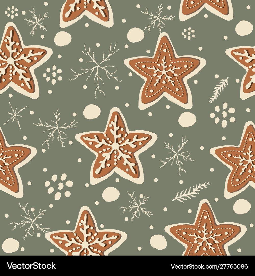 Cute winter seamless pattern with gingerbread Vector Image