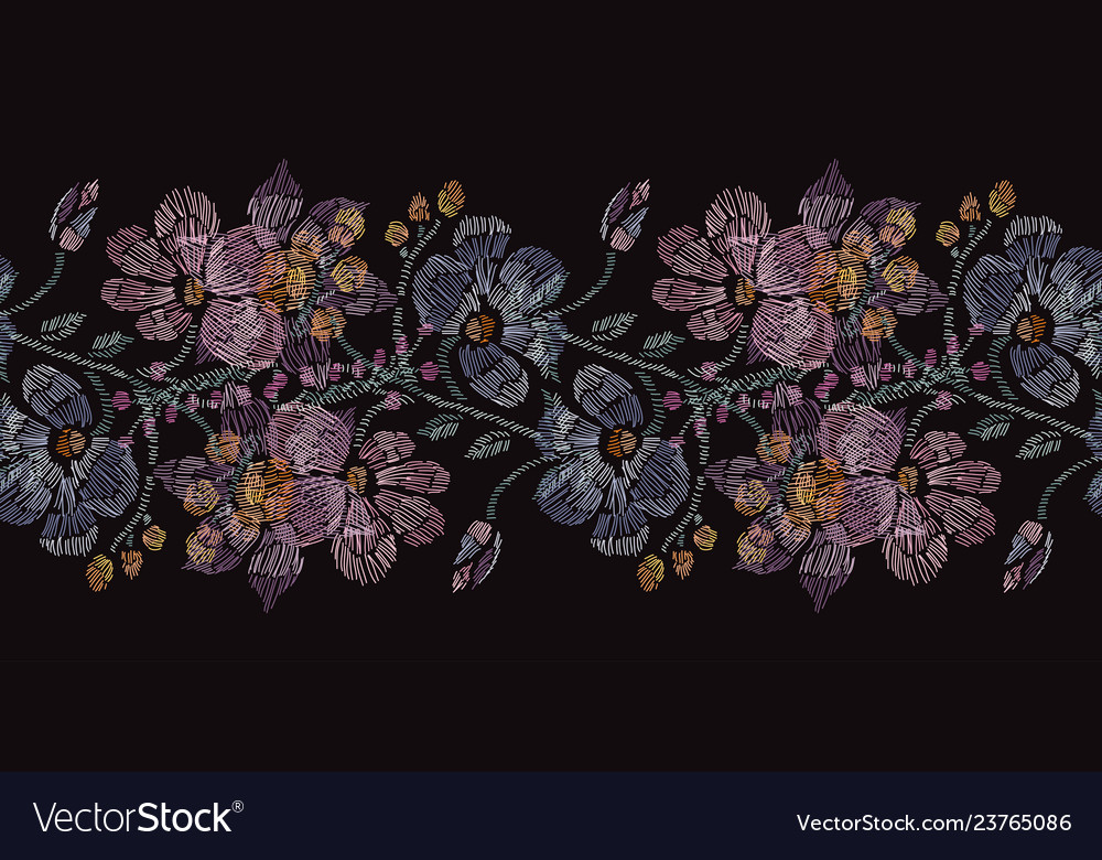 Embroidery floral seamless pattern