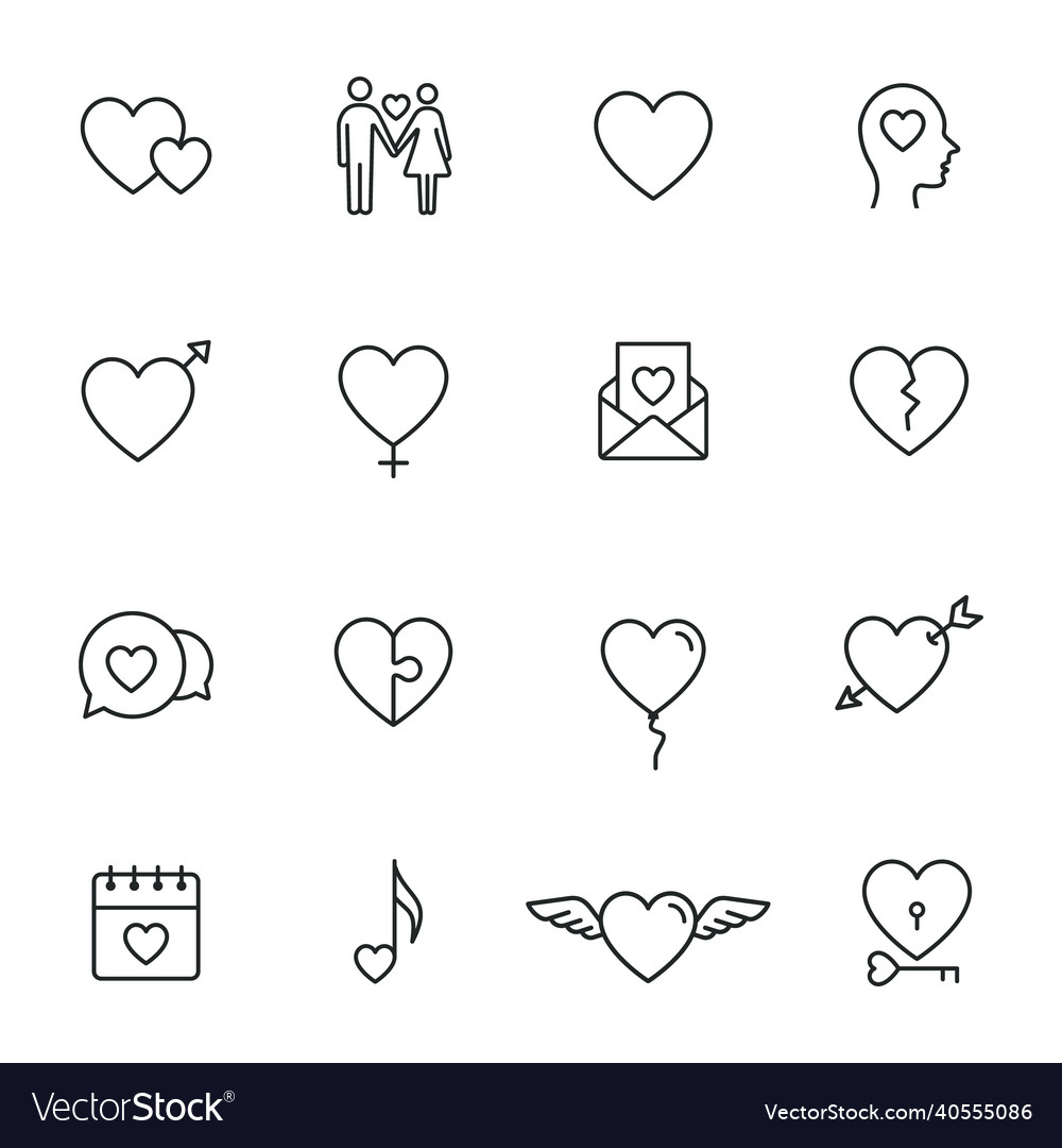 Heart love icon set isolated concept