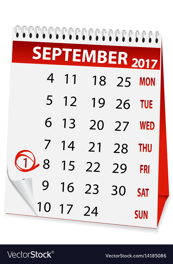 Icon calendar for september 1 2017 Royalty Free Vector Image