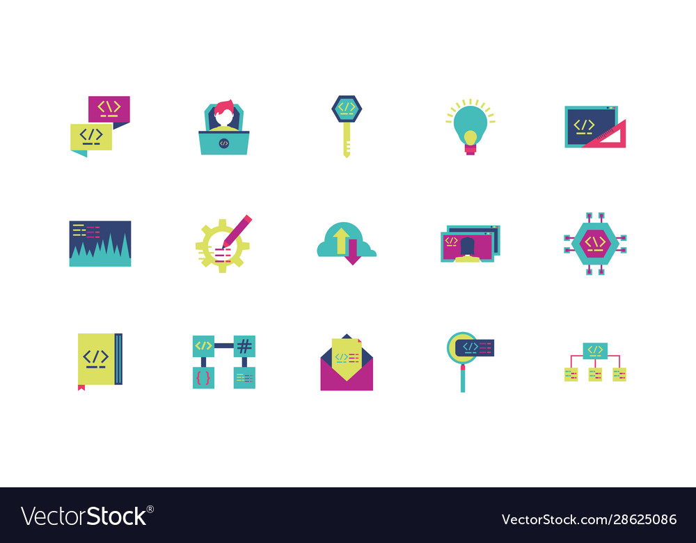 Isolated website code icon set design