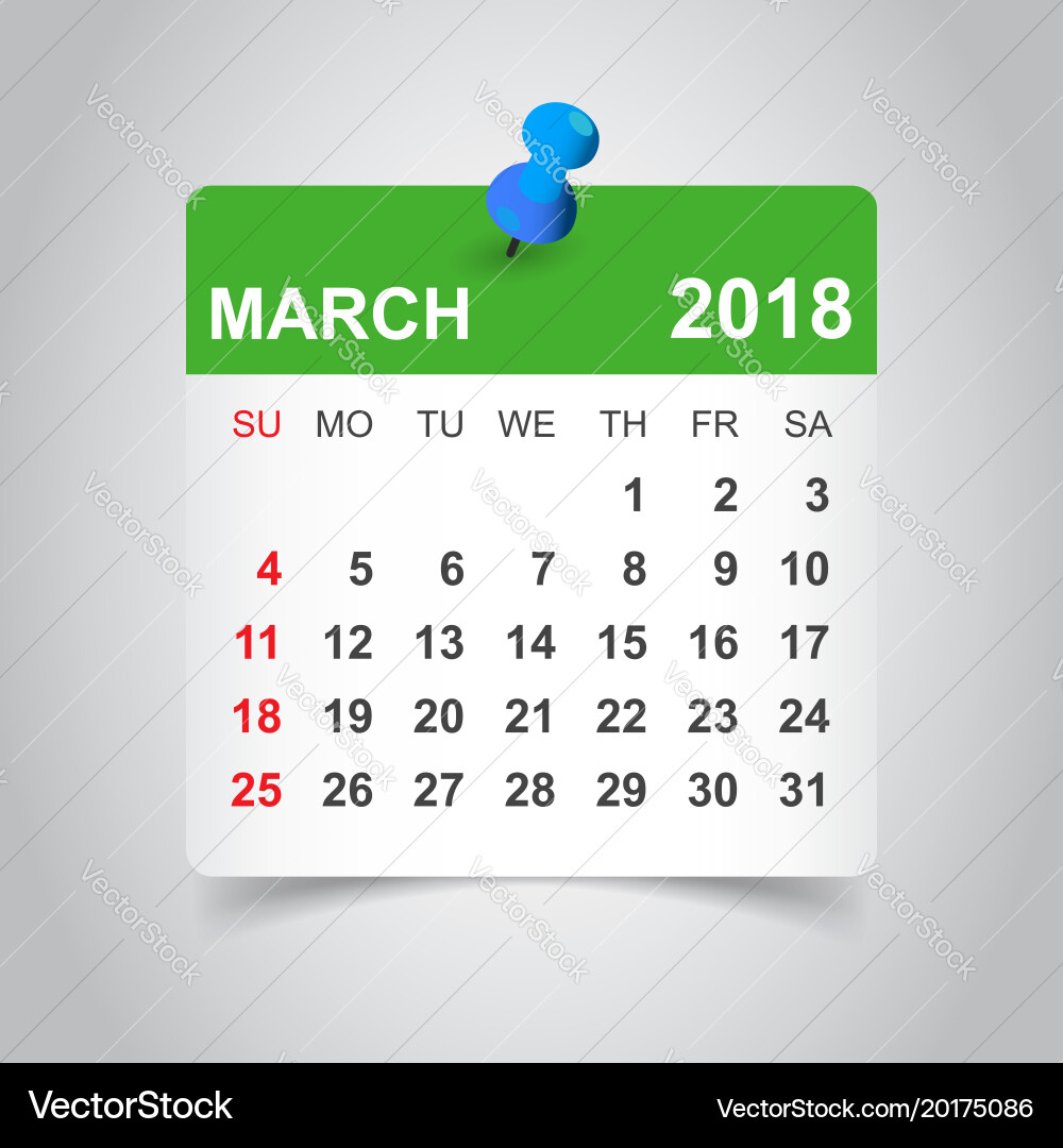 March 18 Calendar Calendar Sticker Design Vector Image