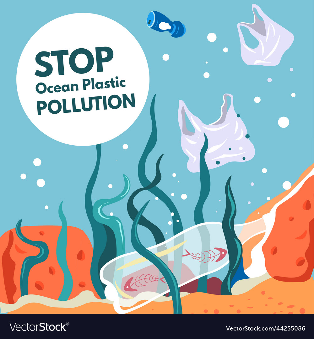 Oceanic pollution plastic waste in water bottom Vector Image